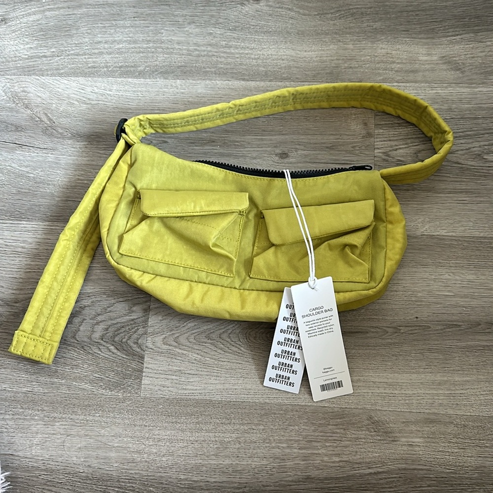 BAGGU Cargo Recycled Nylon Shoulder Bag Lemongrass